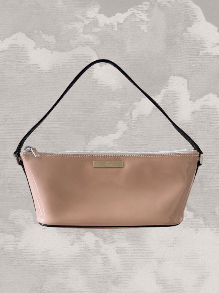 Gucci Pink Nude Black Patent Leather Boat Pochette Bag Handbag Tom Ford Y2k Rare